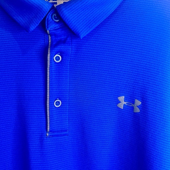 🔷”Under Armour” Royal Blue Sport Performance Button up Polo Shirt “Heat Gear” - Picture 3 of 9